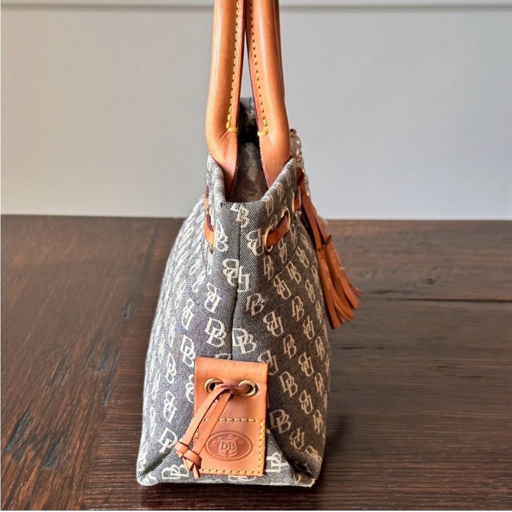 Dooney & Bourke Gray Monogram Satchel with Tan Leather Trim - Picture 3 of 5